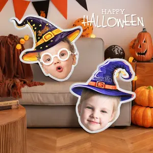 Spooky Funny Pillow With Halloween Witch Hat,Both Side Printed, Custom Shaped Photo & Name Pillow, gift for friend, Halloween gift, custom Photo pillow