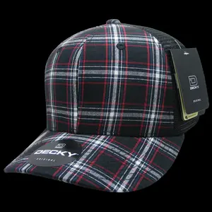 212 MAIN Unisex Cotton-Nylon Plaid Print Trucker Cap, 6-Panel Mid Profile Structured Mesh Hat with Classic Snapback Closure, 1 Size Fits Most, 6018-235 235-Black, Mesh Hats
