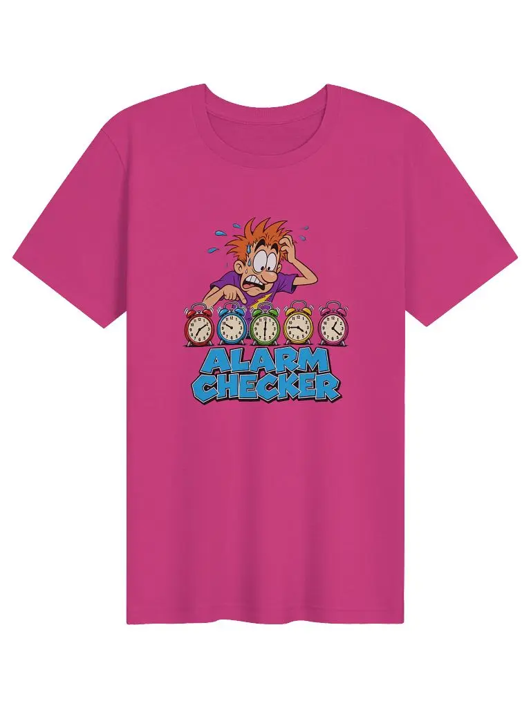 unisex Alarm Checker Overthinker Graphic T-Shirt, Casual Colorful Shortsleeve Tops