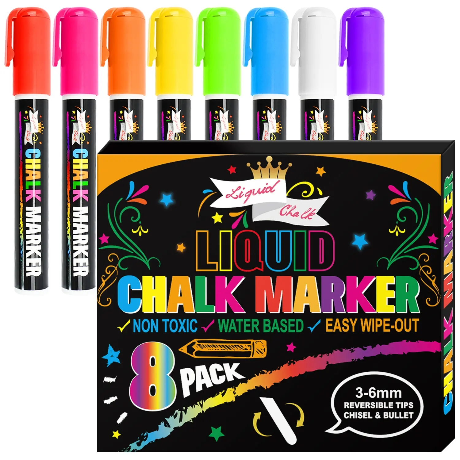 8 Color/12 Color Liquid Chalk Markers, Coloring Markers, Coloring Supplies, Erasable & Washable, Multi-Surface Art Pens, Durable Graffiti Ink, Ideal for Wood Glass Surface Writing