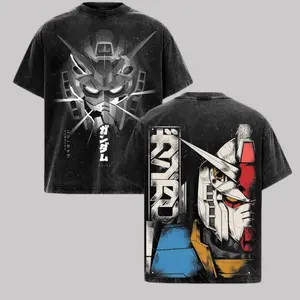 Gundam RX-78 2 Mobile Suit Gundam Wing  Anime Double Graphic Vintage Washed Tee Unisex Oversize Anime Manga Washed Heavyweight Cotton T-shirt, Gift For Anime Fan, Anime Lover