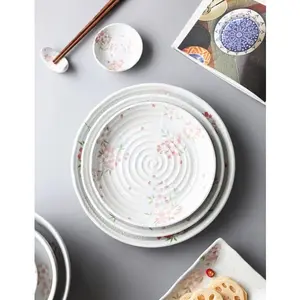 Cherry Blossom Pearl Glaze Dinner Plate - Ceramic Tableware with Floral Design and Pearl Accents, Ideal for Home Use