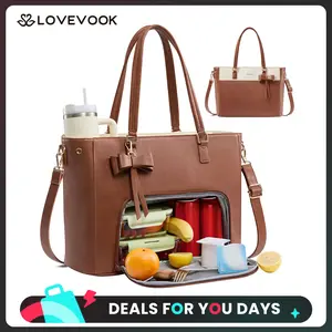 LOVEVOOK Work Tote Bag with Lunch Compartment, 3 in 1 Laptop Tote Bag for Women with Giant Tumbler Holder for Teacher, Nurse, Travel, Office, Daily