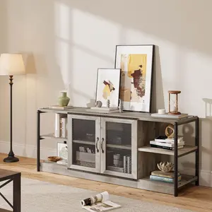 TV Stand for 65 Inch TV Industrial Entertainment Center TV Media Console Table Farmhouse Television Stands with Mesh Door and Shelves Storage 63in Grey