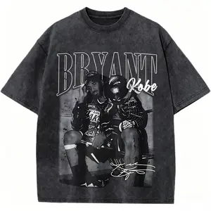 Kobe Bryant Retro Portrait Tee, Vintage Washed Black Oversized T-Shirt, Mamba Mentality Streetwear, Casual Outdoor Top for Basketball Fans