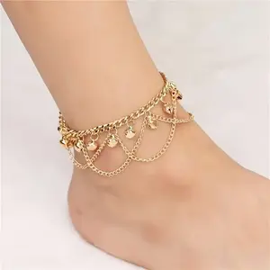Bell Pendant Chain Anklet with Small Hollow Copper Chain Ankle Bracelet Full Set Women's Fashion Accessories