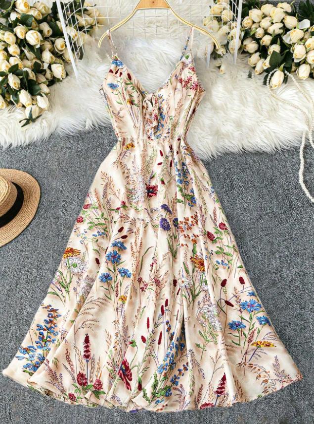 Women's Boho Floral-Print Cami Dress, Fashion Casual A-Line Dress for Beach Holiday Vacation, Perfect for Summer Spring