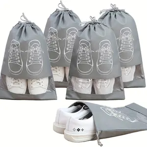 16pcs Shoe Storage Bags - Non-Woven Dust-Proof Travel Shoe Organizers with Drawstring Closure, Transparent Design & White Shoe Prints, Portable Shoe Storage Box for Cleaning & Organization