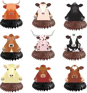 Western Party Decorations, 9 Pcs Cow Honeycomb, Highland Cow Party Decorations, Cowboy Centerpieces for Tables, Perfect for Birthdays, Baby Showers Western Themed Parties Cow Print Stuff Farm House