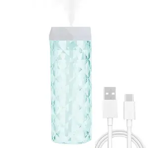 1 Pc portable humidifier, imitation crystal humidifier, USB desktop crystal humidifier, home humidifier, with 7-color LED night light, noise free, suitable for home, office, desk, bedroom and baby room, no battery required