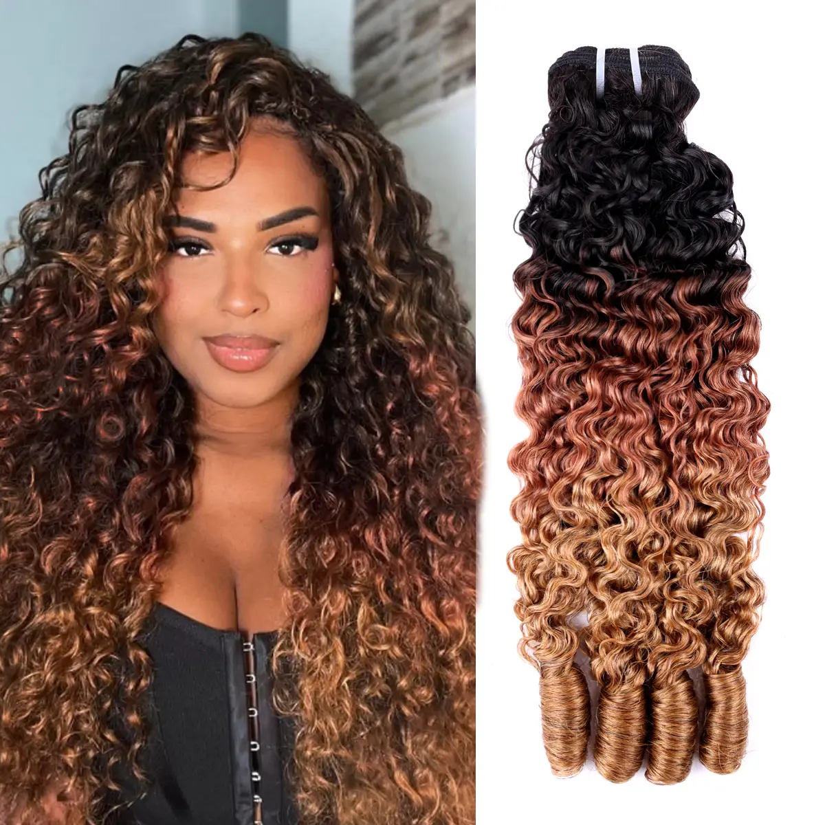 Msgem Hair Ombre Blonde Burmese Curly Human Hair Bundle 16A Burmese Hair Extension Real Human Hair with Spiral End Quick Weave Bundle 1 PIECE #Weeklydeals #SummerWins#DealsForYouDays#tiktokshopdealsforyoudays