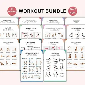 14 Workout Poster Set & Exercise Guide Prints - Dumbbell Full Body & Fat Loss Fitness Charts, Home Gym Wall Art with Strength Training, Abs Workout & Legs Booty Routines, Laminated Fitness Poster Bundle for Men & Women