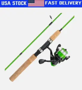 Kids Open Faced Spinning Green Beginner Fishing Pole Starter Kit Rod and Reel