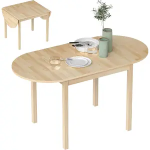 Solid Wood Folding Dining Table, Drop Leaf Kichen Dining Room Desk for Small Spaces, Small Kitchen, Expandable Folding Round Table for Home, Apartment,Office, Natural