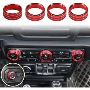 Air Conditioner Headlight Center Consoles Switch Knob Cover Trim For 2018-2025+ Wrangler JL, JLU, Gladiator JT, 4XE Interior Accessories, Red Aluminum Alloy 4pcs