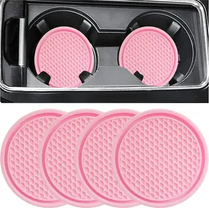 Car Cup Coaster, 4PCS Universal Auto Non-Slip Cup Holder Embedded in Ornaments Silicone Coaster, Car Interior Accessories Sets