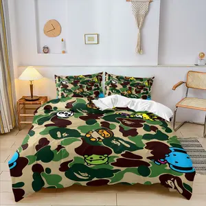 APE Classic Camouflage Camo Cute Cartoon Animal Print Duvet Cover Set - 1 Duvet Cover & 1-2 Pillowcases No Core, Camo Cute Cartoon Animal Print Pattern, Soft Comfortable Bedding Gift for Streetwear Fans, Street Fashion Trend Bedroom Decor