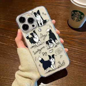 Cartoon Border Collie Phone Case, Shockproof Full Coverage Design, Drop-Resistant Phone Cover, Compatible with Iphone 17 Promax/16/15/14/13/12/11 Transparent Phone Case, Phone Cover, Valentine'S Day Gift for Couples.