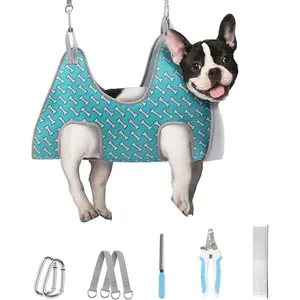 Dog Grooming Hammock Harness for Dogs Cats, Relaxation Pet Nail Clipper Hammock, Restraint Dog & Small Animal Sling for Grooming & Nail Trimming (Coral Blue, S)