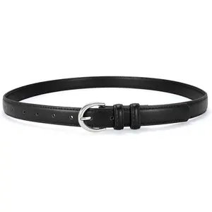 Women Leather Belt for Jeans Pants Fashion Ladies Skinny Belt for Dresses Thin Belt with Single Prong Buckle