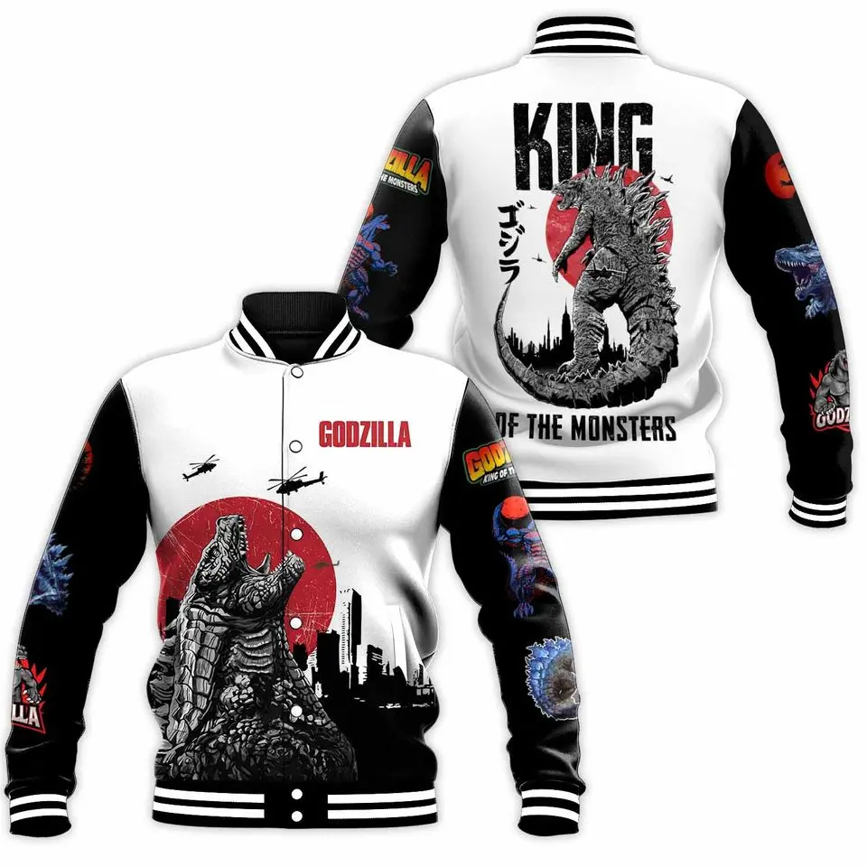 Premium god zilla King Of The Monsters Baseball Jacket, Baseball Varsity Jacket, Sporty Streetwear Look, Everyday Casual Jacket