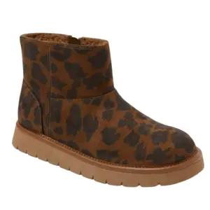 Women’s Classic Faux Microsuede Casual Ankle Walking Shoe - Leopard Print, Soft Padded Memory Foam Insole, Side Zipper, Dark Brown, Size 8, Walking Shoes