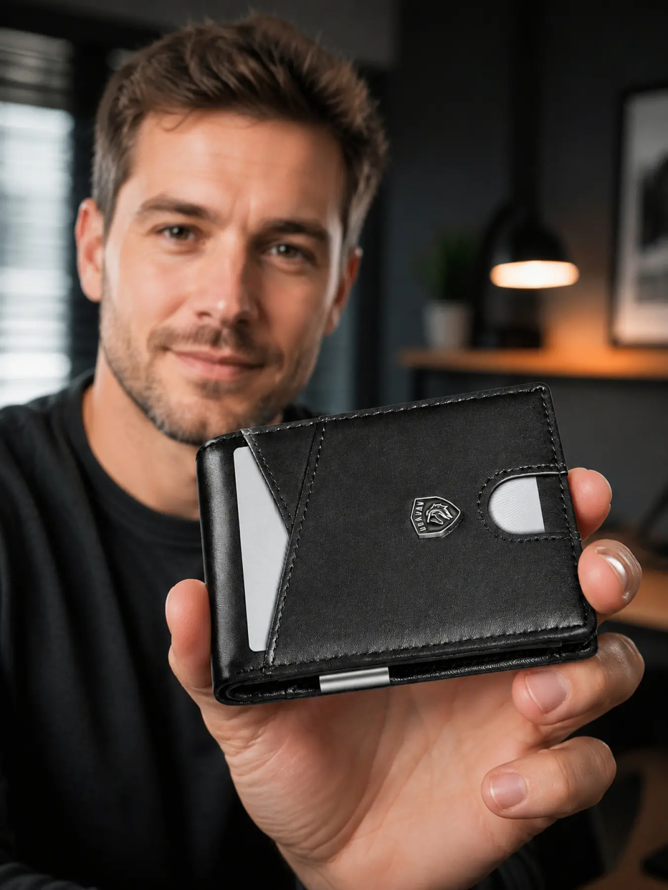 RFID Blocking Slim Wallet, Fashionable Wallet for Men Leather Minimalist Front Pocket Wallet with ID Window Money Clip Compact Thin Card Holder Durable Everyday Carry Wallet Gift for Husband Boyfriend Father Holiday Stylish Wallet