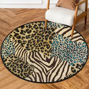 3 Ft Animal Zebra Tiger Print Round Desk Chair Mat, Non-Slip Soft Washable Floor Mat for Office Living Room Bedroom Laundry Room Foyer Doorway