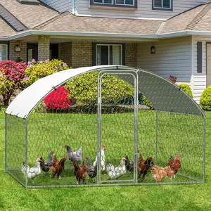 Large Chicken Coop, Metal Chicken Coop, Metal Chicken Run with Waterproof and Anti-UV Cover, 9.8 x 6.5 x 6.5 Ft Chicken Run with Waterproof Cover, Walk-In Chicken Pen for Outdoor Yard Farm Use