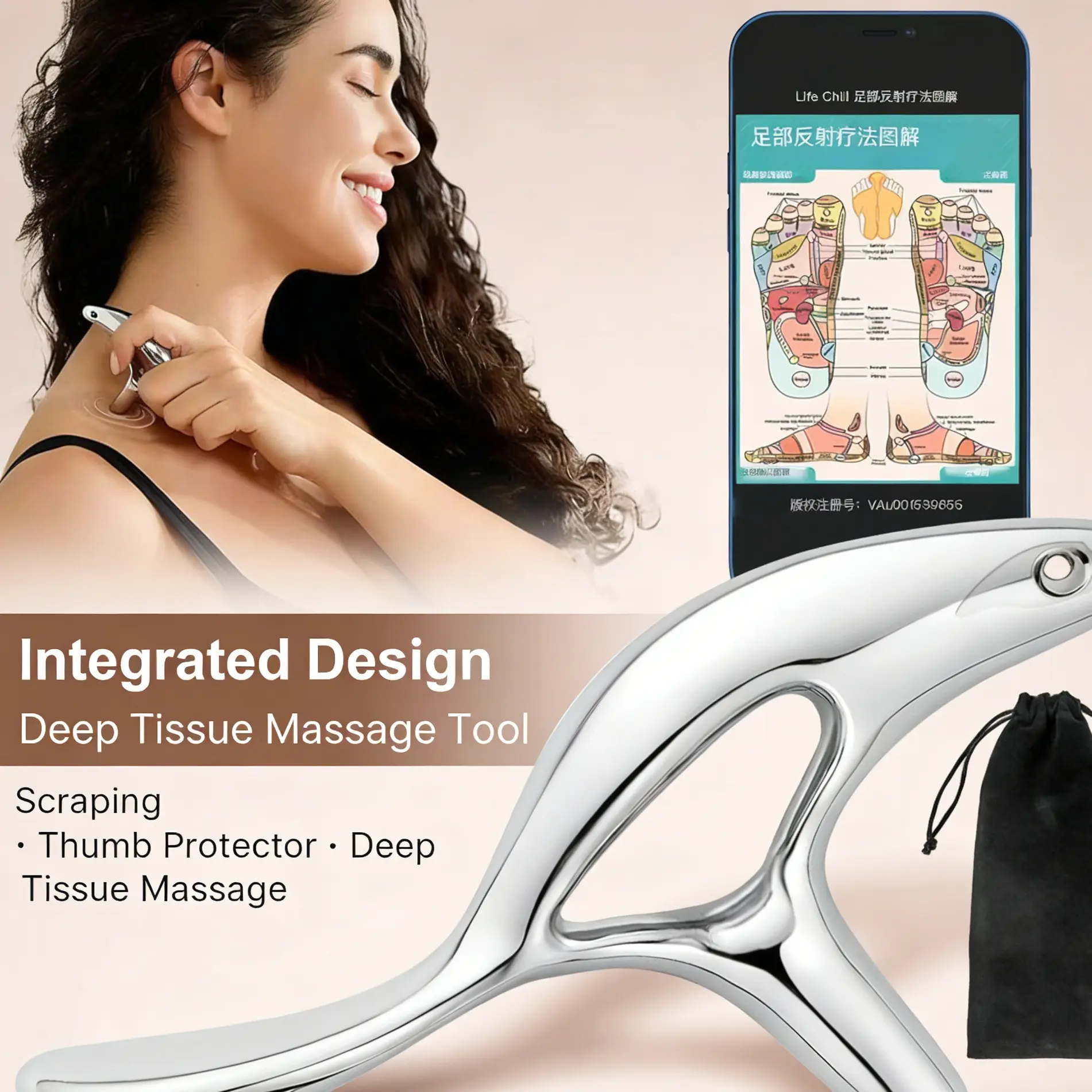 Metal Face Sculpting Gua Sha Tool - Triangular Acupressure Massager for Face & Neck - Jawline Definer & Muscle Tension Relief Tool