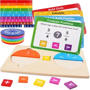 Wooden Fraction Tiles & Circles Set, Math Manipulatives for , Montessori Fraction Learning Kit for Homeschool & Elementary School Grade