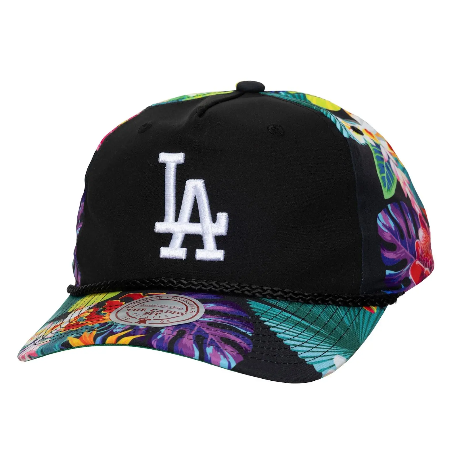 Los Angeles Dodgers Black Pro Floral Caddy Adjustable Hat MLB Throwback Cap Fan Gear Mitchell & Ness