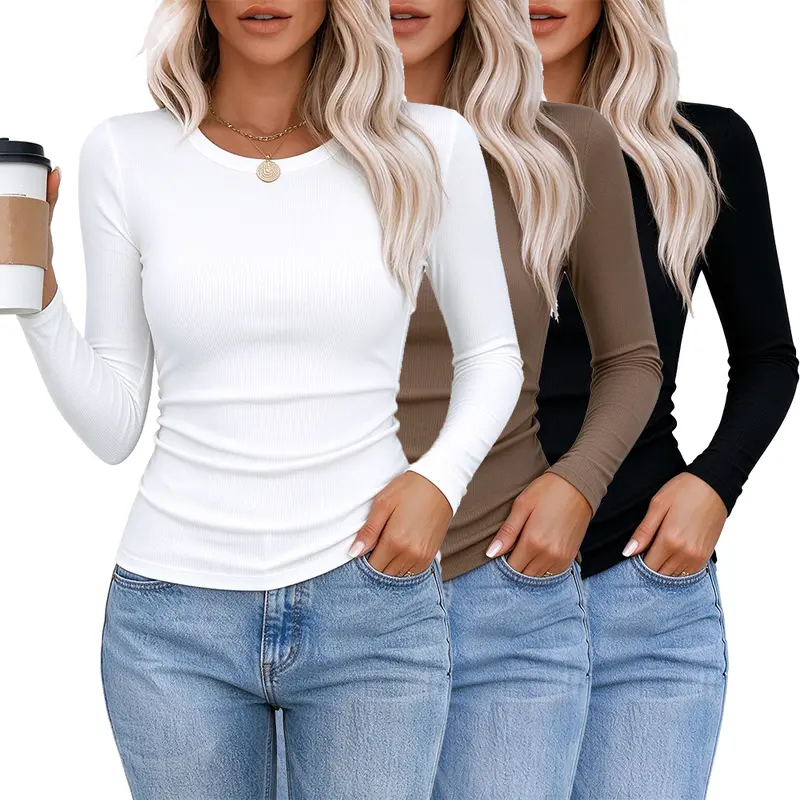 3 Pack Women Fall/Summer Stretch Slim Round Neck Ribbed Tank Basic Solid Top