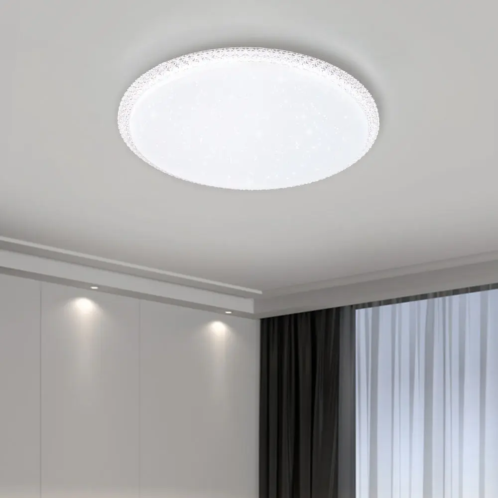 Imitation crystal frame Ceiling Light LED Crystal Fixture | Romantic Starlight Ceiling Lamp Ceiling-Mounted | Three-Color Light | Dimmable Semi-Flush Mount Suitable for Living Room, Hallway, Bedroom, Laundry Room, Bathroom | Round Design