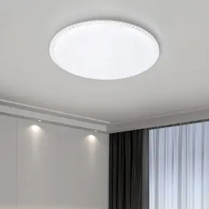 Imitation crystal frame Ceiling Light LED Crystal Fixture | Romantic Starlight Ceiling Lamp Ceiling-Mounted | Three-Color Light | Dimmable Semi-Flush Mount Suitable for Living Room, Hallway, Bedroom, Laundry Room, Bathroom | Round Design