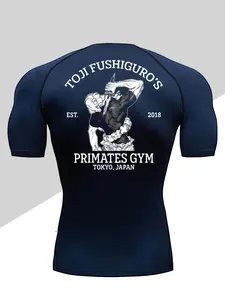 Men's Dragon Print Compression T-Shirt, Gym Tees, Gym T Shirts, Quick-Dry Breathable Stretch Fabric, Tight-Fitting Short Sleeve Top for Fitness and Outdoor Activities