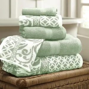 Trefoil filigree 6piece reversible yarn dyed jacquard towel set bath towels hand towels washcloths super absorbent quick dry 100 combed cotton
