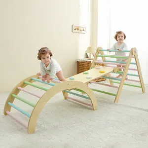 Montessori Wooden Climbing Triangle Set for Toddlers, 3-in-1 Foldable Gym Climber with Slide Ramp & Arch, Indoor Playground Toys for Kids Ages 1-4, CPC Certified