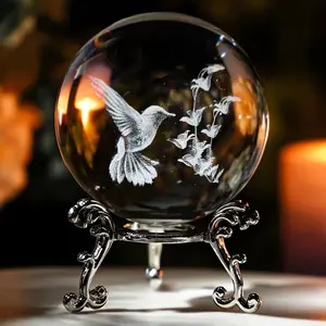 Hummingbird Crystal Ball with Metal Base, Crystal Sphere, Artificial Crystal, Classic Plant Theme Decor, Perfect Gift for Valentine's Day, Mother/father's Day, Christmas