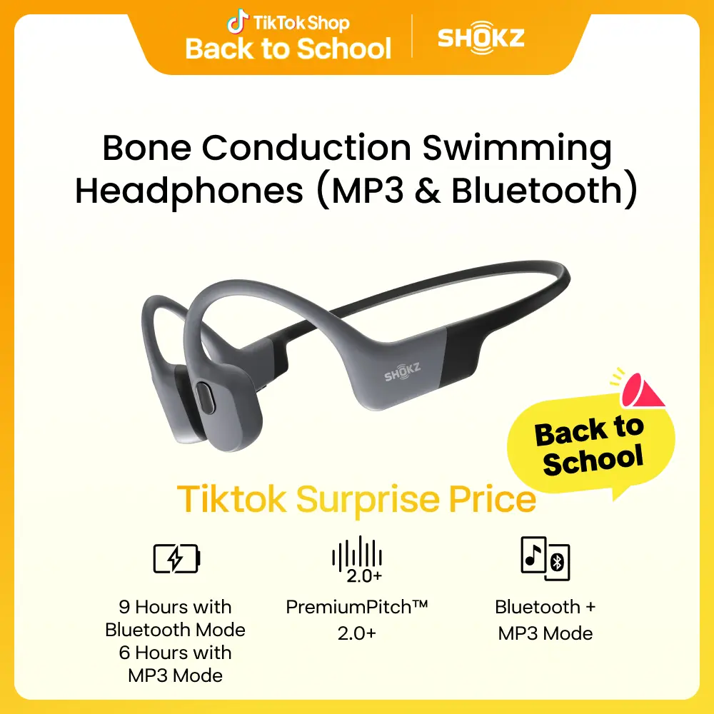 SHOKZ OpenSwim Pro Open-Ear Bone Conduction Bluetooth Headphones - 32GB MP3 Player, IP68 Waterproof, Sweatproof Wireless Earphones, Low Profile Connectivity Wireless Headphones for Swimming, Workouts, Waterproof Earbuds, Sweatproof Earphones