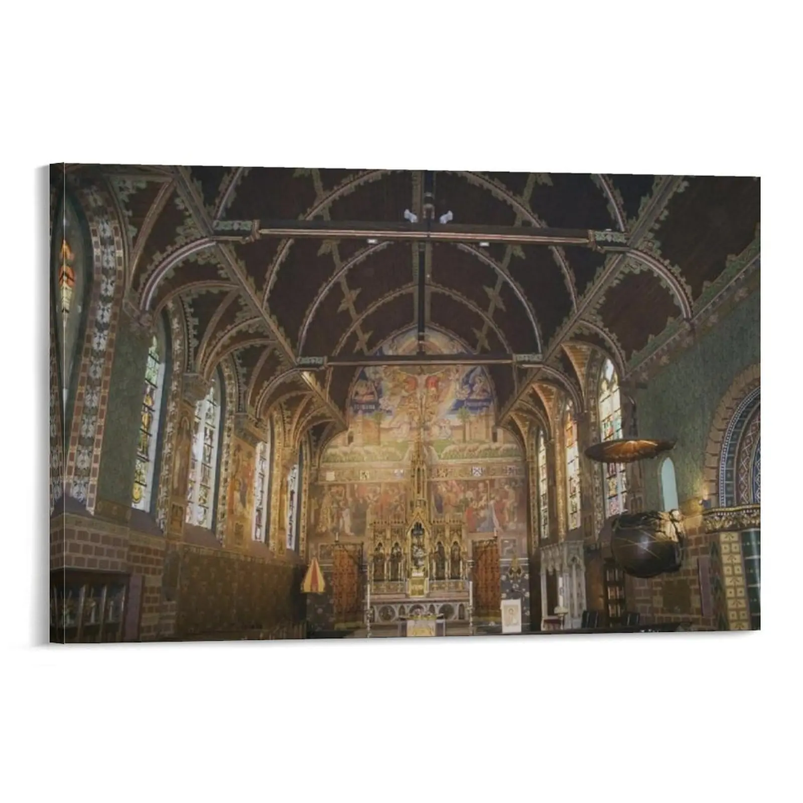Romanesque Architecture Poster Interior of Basilica of The Holy Blood, Bruges, Belgium (1134-1157) Painting On Canvas Wall Art Canvas Poster Bedroom Decor Sports Landscape Office Room Decor Gift Frames Ornaments Artistic Decoration Print Photo