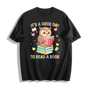 Cute Owl Reading Books Graphic Tee 100 Cotton Men’s T-Shirt S-5XL Plus Size Summer Casual Wear For Book Lovers Readers Teachers Perfect Gift For Bookworms Students