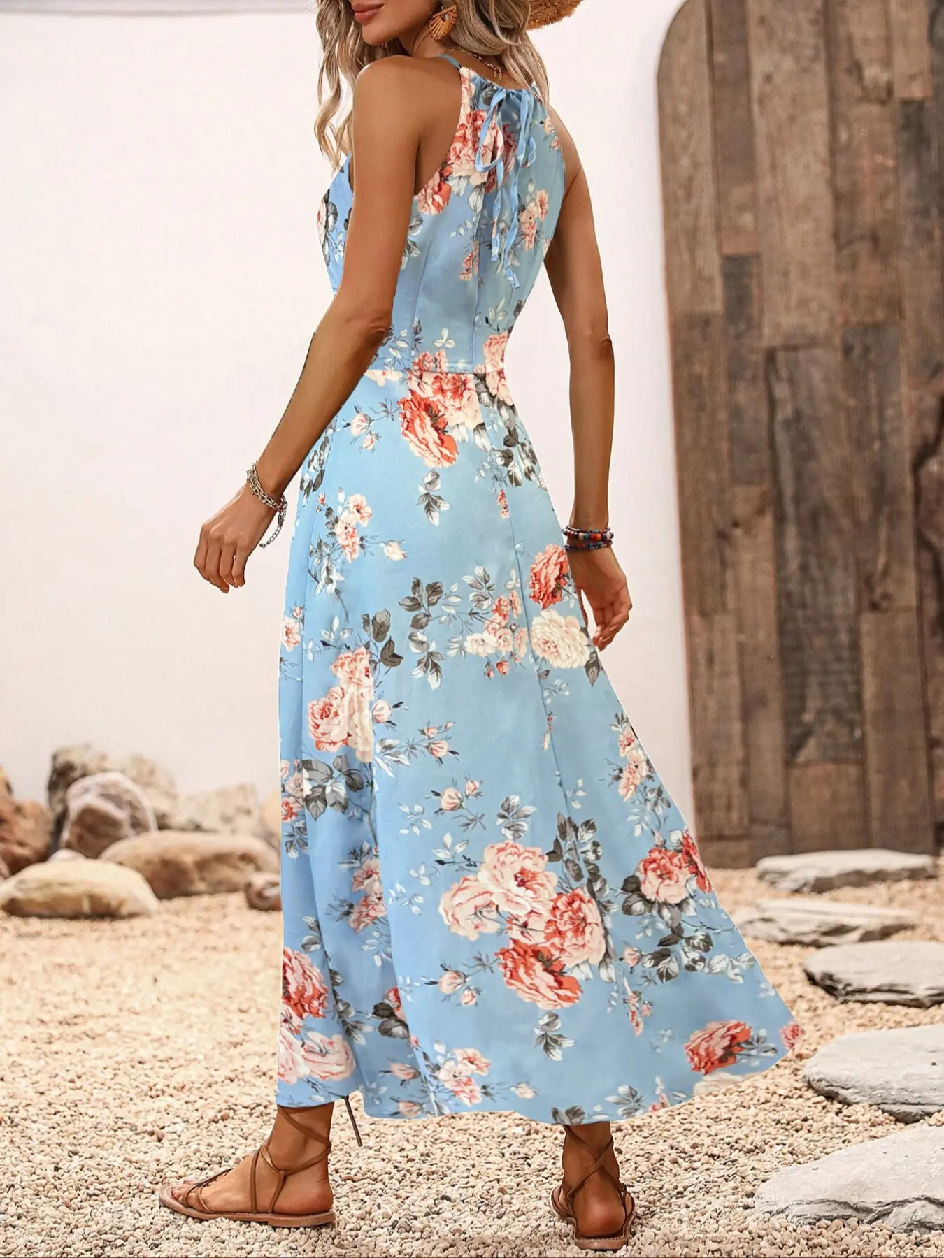 Women's Floral Print Split Thigh Halter Dress, Elegant Chic Boho Style Tie Back Design Long Dress for Spring Summer Fall, Bohemian - TikTok Shop Women's Floral Print Split Thigh Halter Dress, Elegant Chic Boho Style Tie Back Design Long Dress for Spring Summer Fall, Bohemian - TikTok Shop
