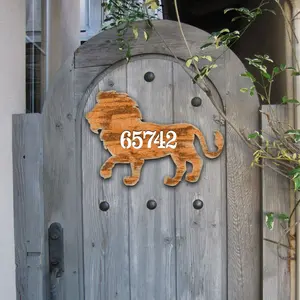 Designocracy MA98230-12 12 in. Lion Wooden Custom House Number Sign Decor