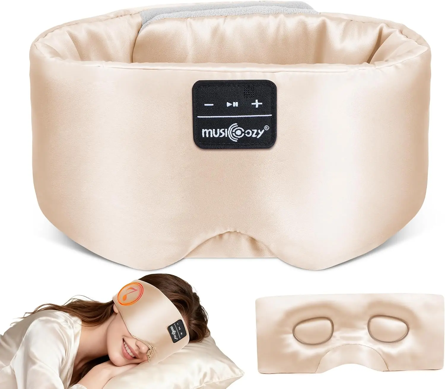 MUSICOZY Bluetooth 5.4 Sleep Mask, 3D Full Coverage Blackout Mulberry Silk Eye Mask with Ultra‑Thin Speakers, Comfort for Side Sleepers, Relaxation Travel Gift for Men & Women
