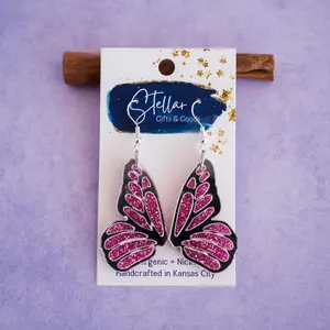 Pink Glitter Butterfly Wing Dangles