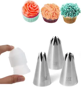 1M 2D 2F Piping Tip and Coupler, Tips for Piping Rosettes,Drop ,Large Swirls,Churros and More