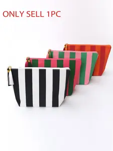 Colorful Vertical Stripe Tassel Cosmetic Pouch, Retro Canvas Makeup Bag with Tassel Zipper, Vintage cosmetic bag, Versatile Trapezoid Storage Bag for Stationery & Cosmetics, Clutch Bag for Women & Girls, Makeup Organizer Pouch