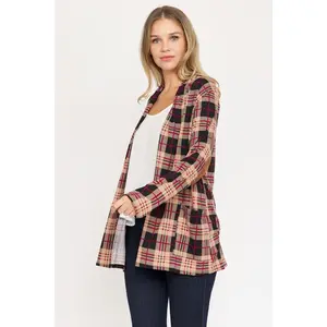 EG fashion Plaid Contrast Elbow Patch Cardigan