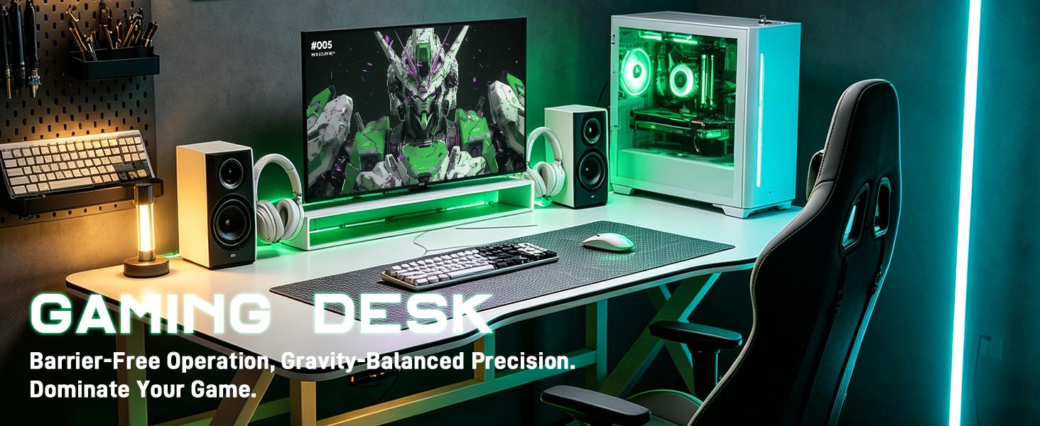40-Inch Ergonomic Gaming Desk, Carbon Fiber Top, Large Office Computer Desk, Gaming Desk, Home Office Desk, K-Shaped PC Gaming Workstation, Black